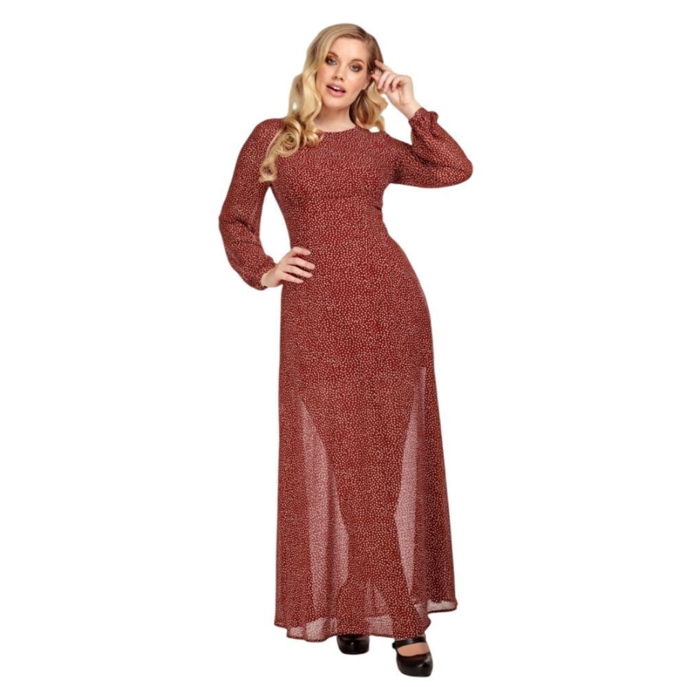 COLLECTIF Vintage Mariana red polkadot‎ long sleeve maxi dress  S/6